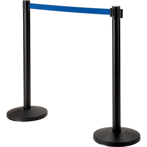 Global Industrial Retractable Belt Barrier, 40 Black Post, 10' Blue Belt 708416BL - main